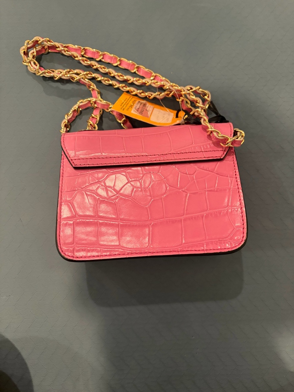 Authentic Valentino Pink Croc-Embossed Mini Chain Crossbody - Picture 3 of 6